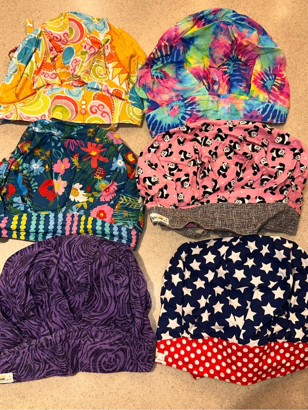 Kids Multi-Pattern Swim or Shower Cap Set - Pink, Blue, Purple, Yellow, Navy